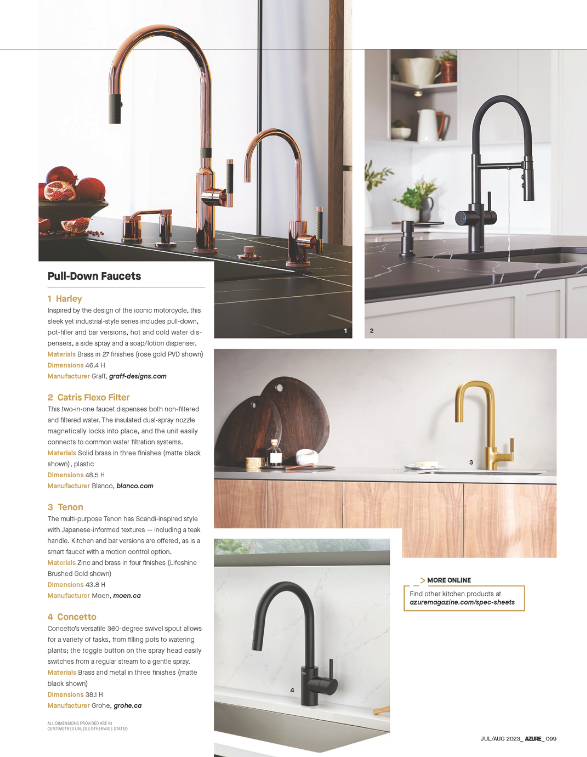 GRAFF Harley Kitchen Faucet in Rose Gold featured in AZURE magazine