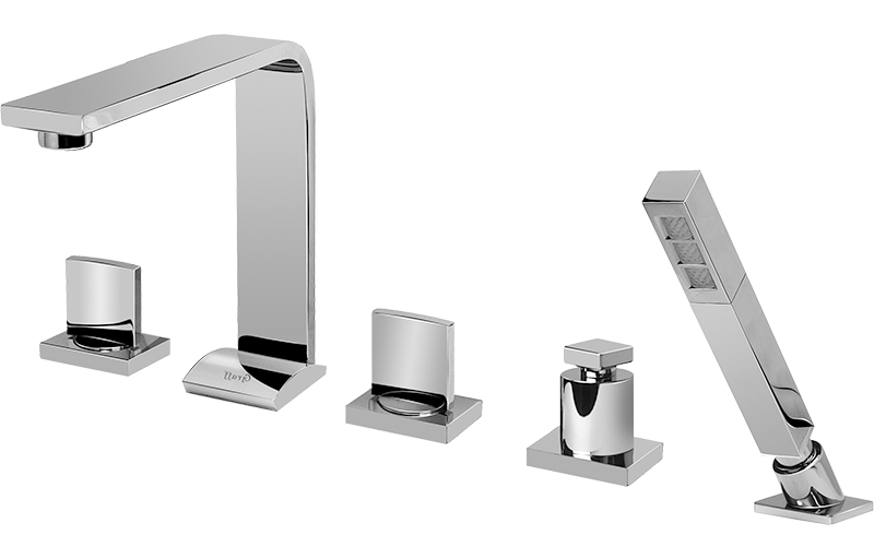 Deck-mounted bathtub mixer with hand shower set