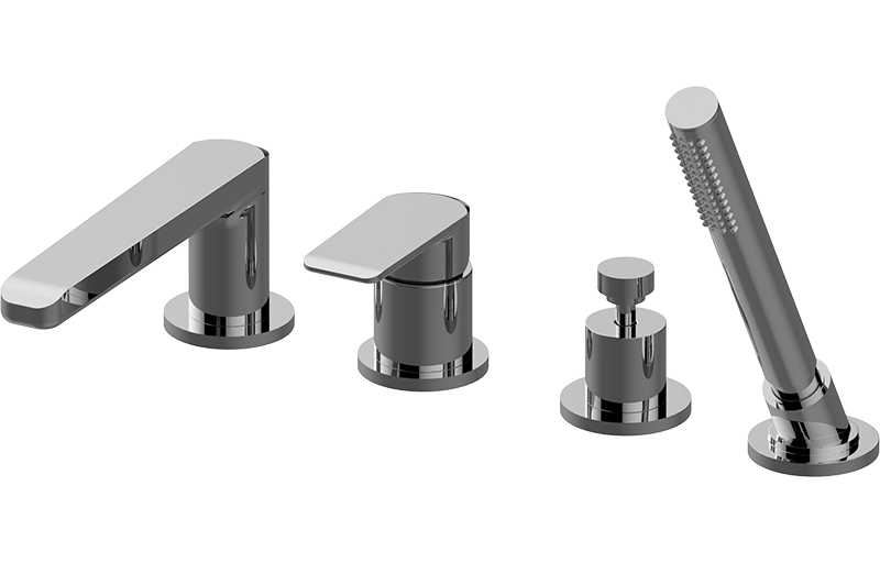 Deck-mounted bathtub mixer with hand shower set