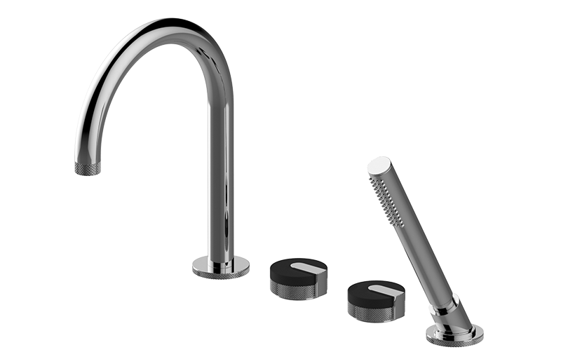 Progressive deck-mounted bathtub mixer with handshower set