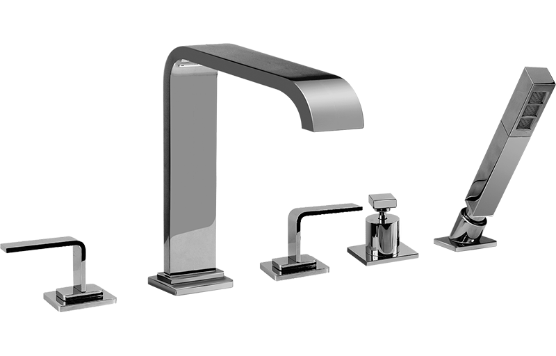 Deck-mounted bathtub mixer with hand shower set