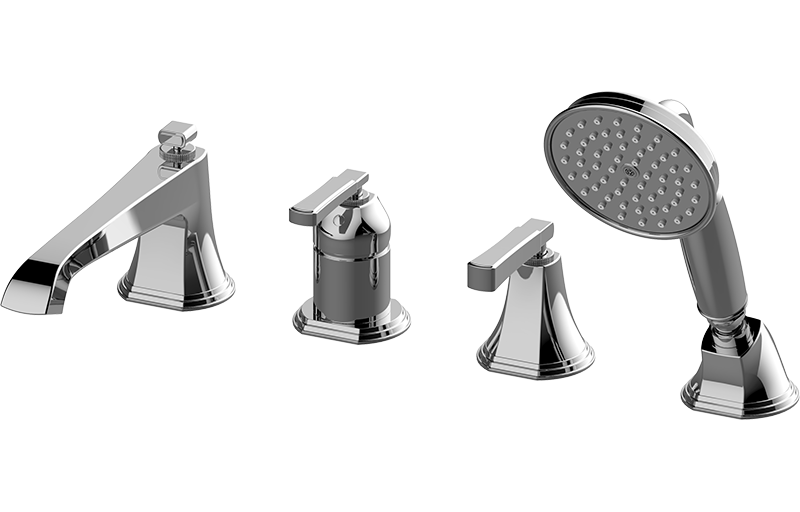 Deck-mounted bathtub mixer with hand shower set