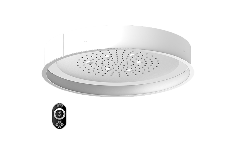 Round ceiling-mounted showerhead with LED, Rainfall and Mist functions