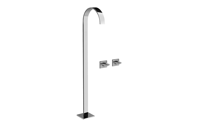 Sade Floor-Mounted Tub Filler with Wall-Mounted Handles (Rough and Trim)