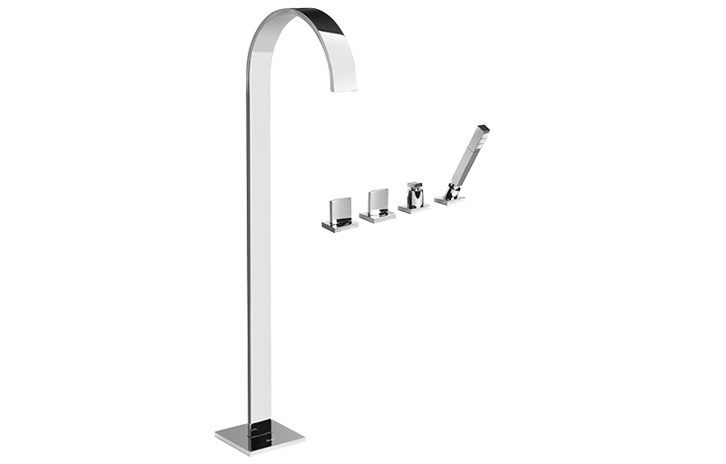 Sade Floor-Mounted Tub Filler w/Deck-Mounted Handshower & Diverter