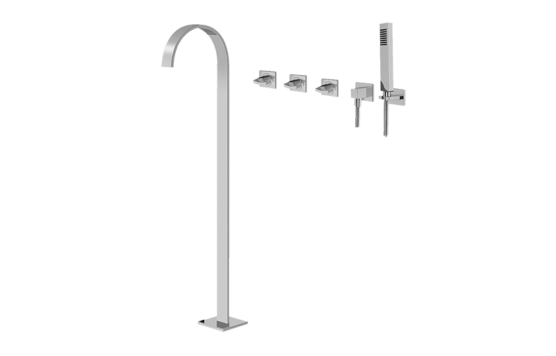 Sade Floor-Mounted Tub Filler w/Wall-Mounted Handshower & Diverter