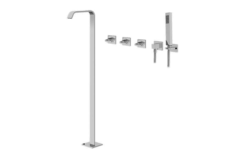 Targa Floor-Mounted Tub Filler w/Wall-Mounted Handshower & Diverter