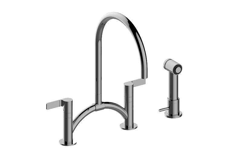 Terra Contemporary Bridge Kitchen Faucet with Independent Side Spray