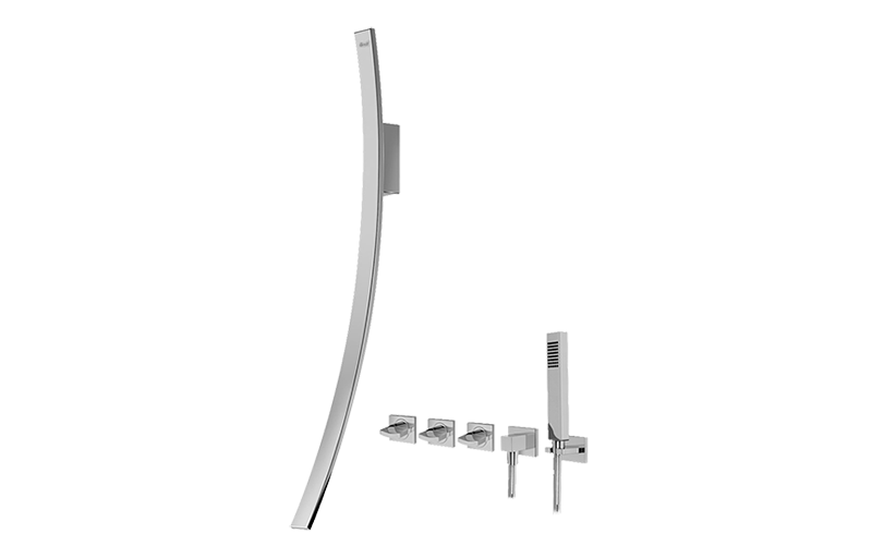 Luna Wall-Mounted Tub Filler w/Wall-Mounted Handles & Handshower Set