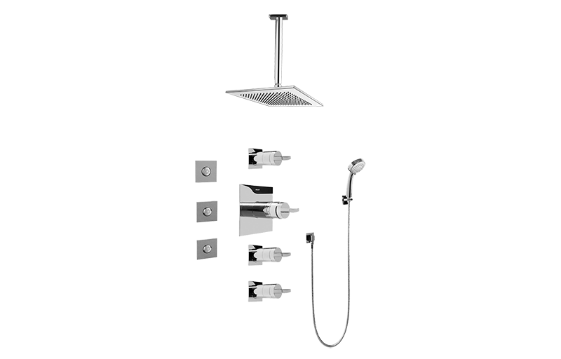 Contemporary Square Thermostatic Set w/Body Sprays & Handshower (Rough & Trim)