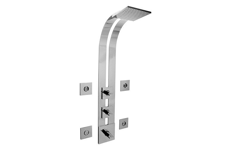 Square Thermostatic Ski Shower Set w/Body Sprays (Rough & Trim)