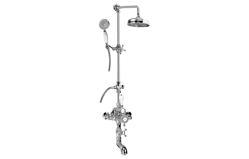 Thermostatische Brausebatterie mit Wannenauslauf, Handbrause und Brausekopf für Wandmontage