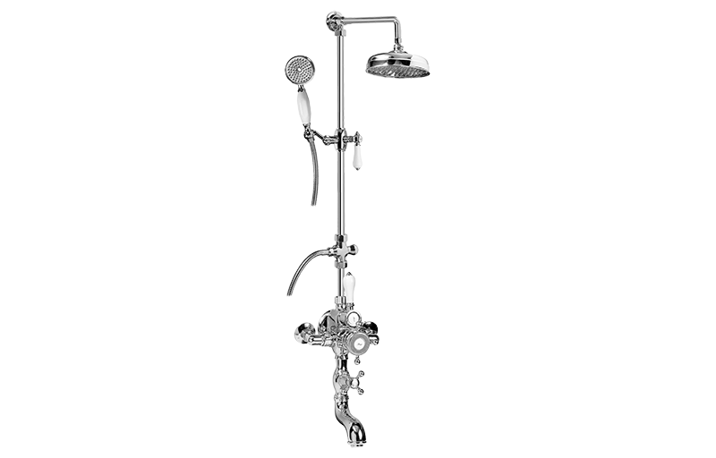 Thermostatische Brausebatterie mit Wannenauslauf, Handbrause und Brausekopf für Wandmontage