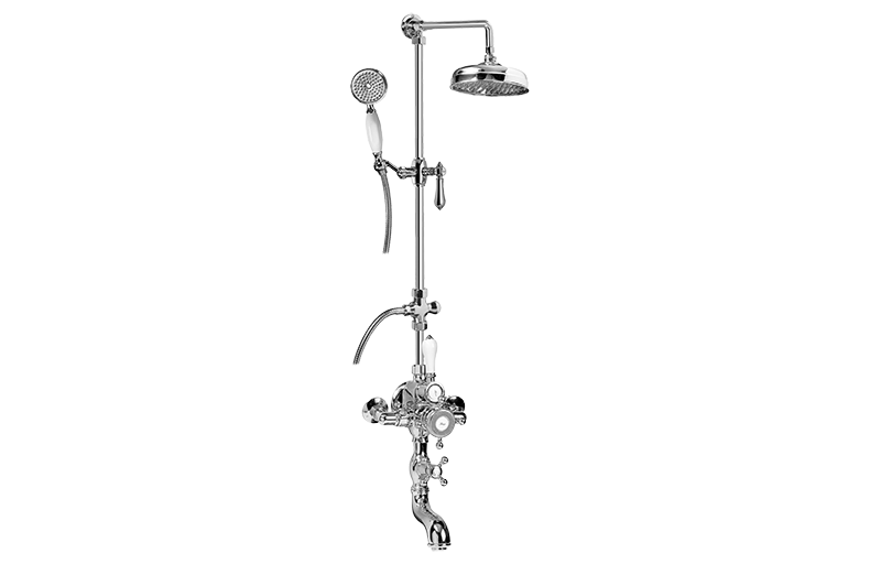 Thermostatische Brausebatterie mit Wannenauslauf, Handbrause und Brausekopf für Wandmontage