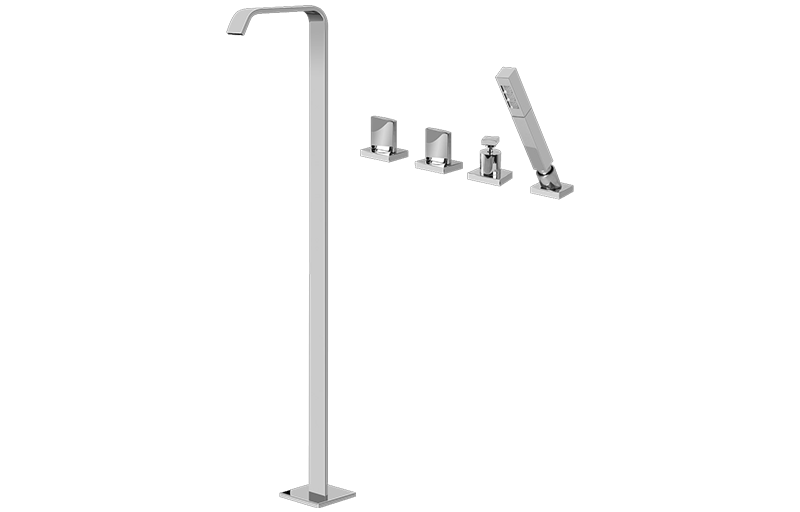 Targa Floor-Mounted Tub Filler w/Deck-Mounted Handshower & Diverter